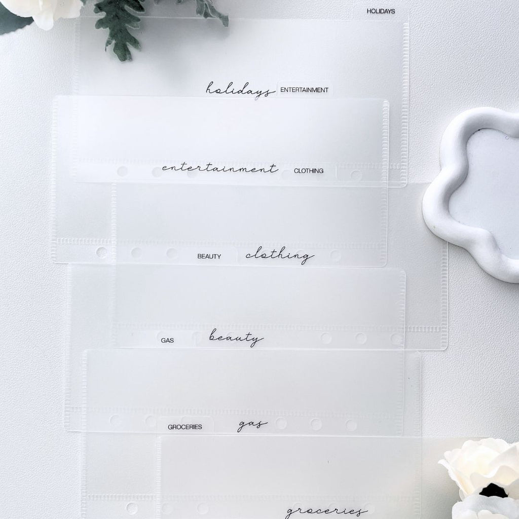 A6 Frosted Matte Cash Envelopes in Cursive Font - Set of 6