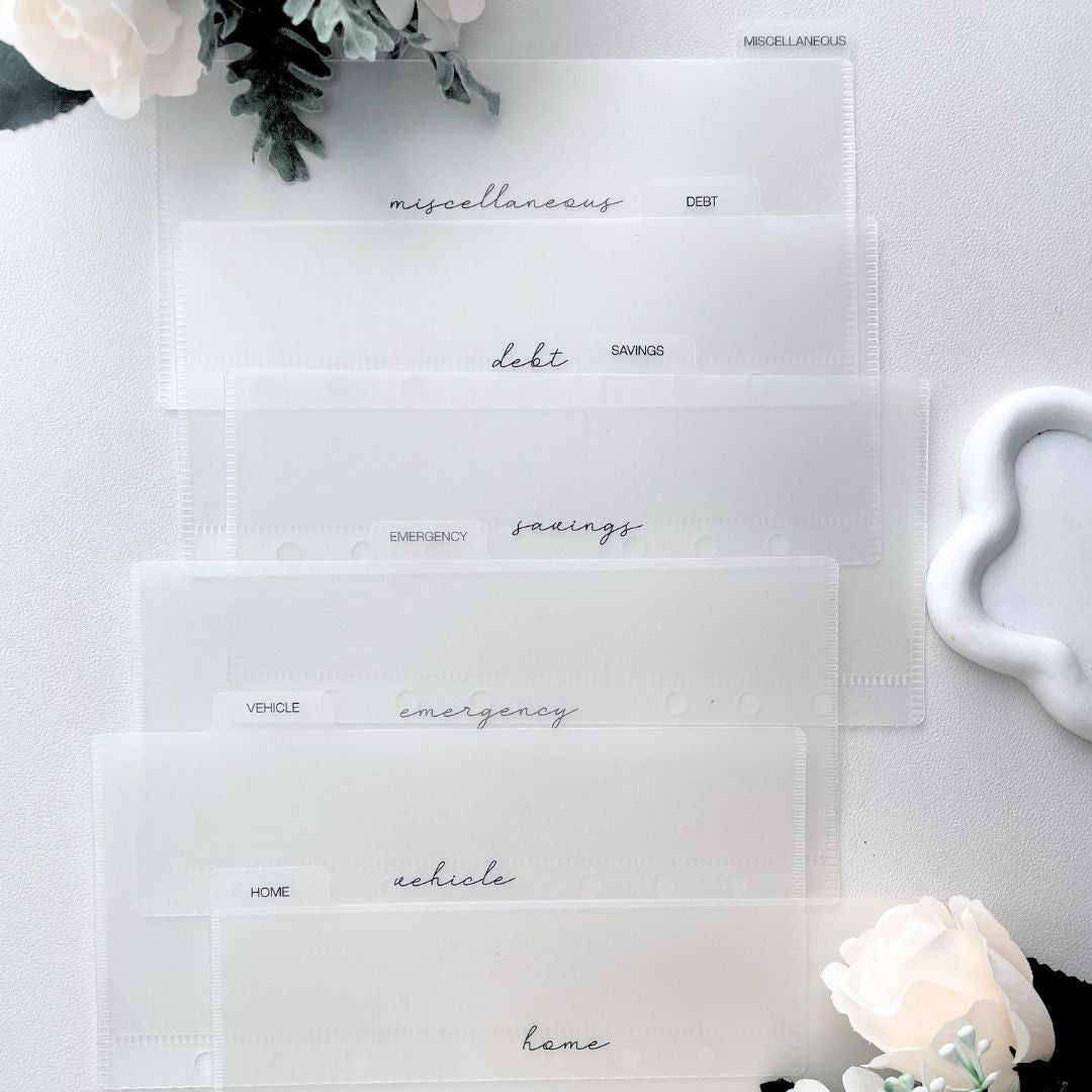 A6 Frosted Matte Cash Envelopes in Cursive Font - Set of 6 #2