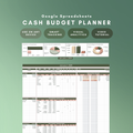 Cash Budget Planner Google Sheet. Use on any device, smart tracking, visual analytics, and video tutorial included