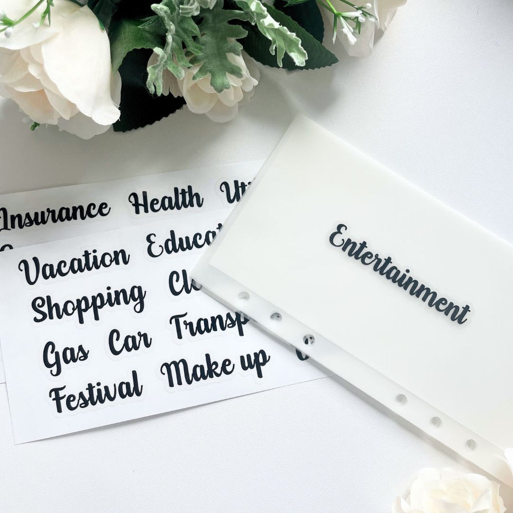 Clear Cursive Label Stickers. Example shown with label on matte vellum envelopes